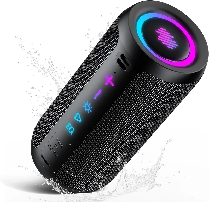 TIMU Bluetooth Lautsprecher mit Licht, Bluetooth 5.4 Musikbox, 25W Dual Lautsprecher, Dualen Bass-Tr