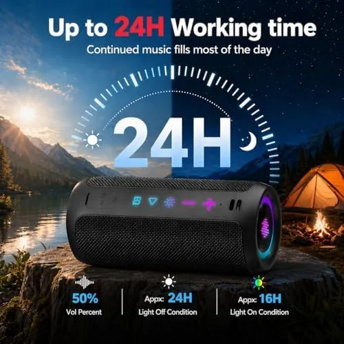 TIMU Bluetooth Lautsprecher mit Licht, Bluetooth 5.4 Musikbox, 25W Dual Lautsprecher, Dualen Bass-Tr