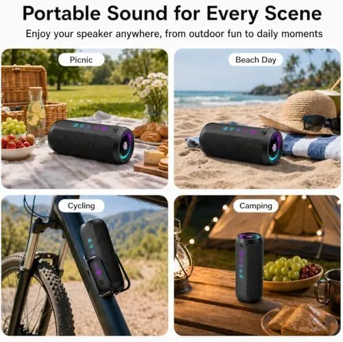TIMU Bluetooth Lautsprecher mit Licht, Bluetooth 5.4 Musikbox, 25W Dual Lautsprecher, Dualen Bass-Tr