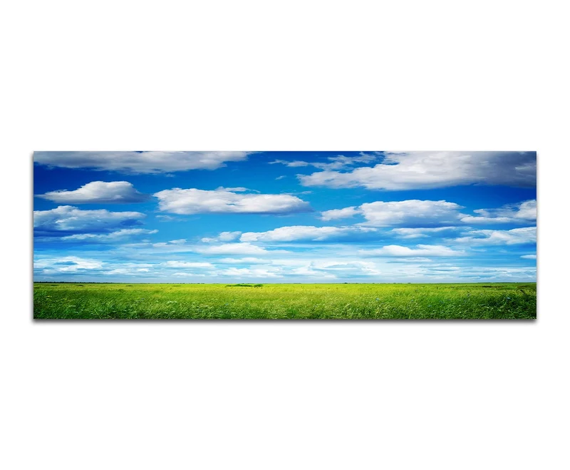 Paul Sinus Art Panoramabild auf Leinwand und Keilrahmen 120x40cm Feld Wiese Sommer Himmel Wolken