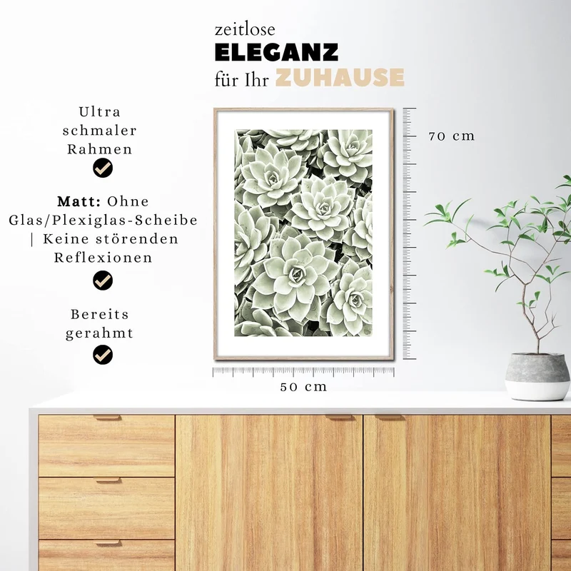 Rahmenbild Succulent | Artbox Wandbild | Bild mit Holz Rahmen Optik Framepic | Sukkulent Garten Zimm