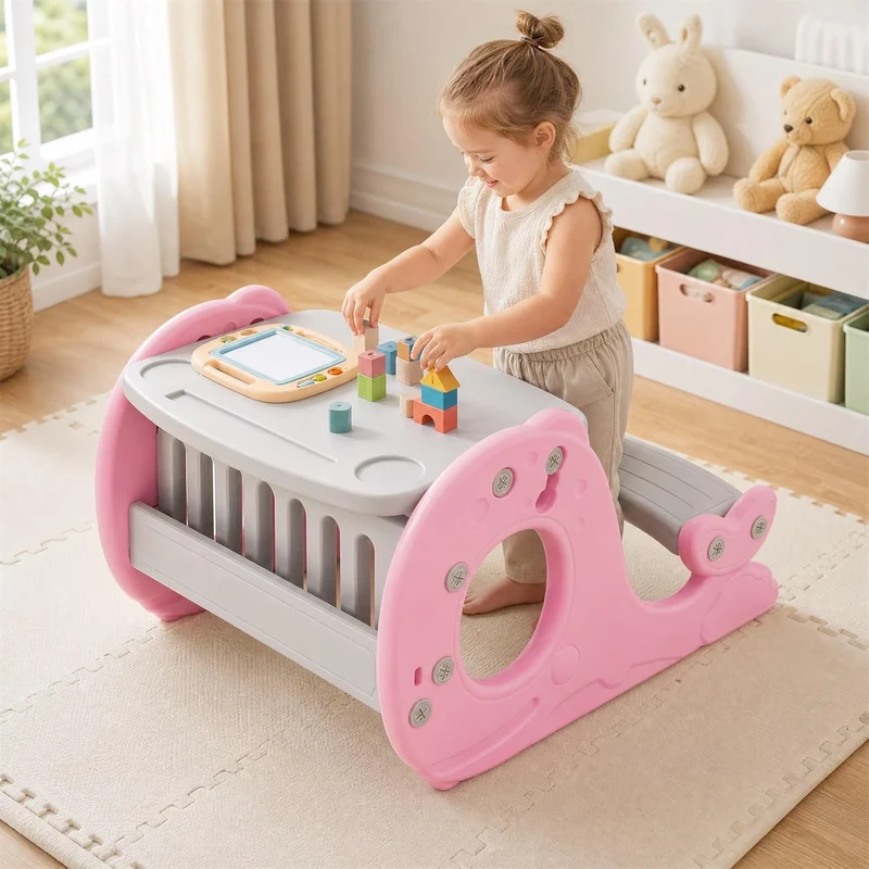 HOMASIS 4-in-1 Convertible Aktivitätentisch mit Bank (Rosa), Rosa