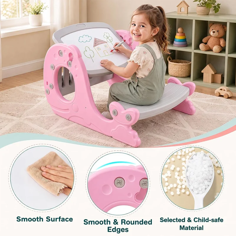 HOMASIS 4-in-1 Convertible Aktivitätentisch mit Bank (Rosa), Rosa