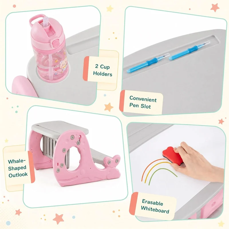 HOMASIS 4-in-1 Convertible Aktivitätentisch mit Bank (Rosa), Rosa