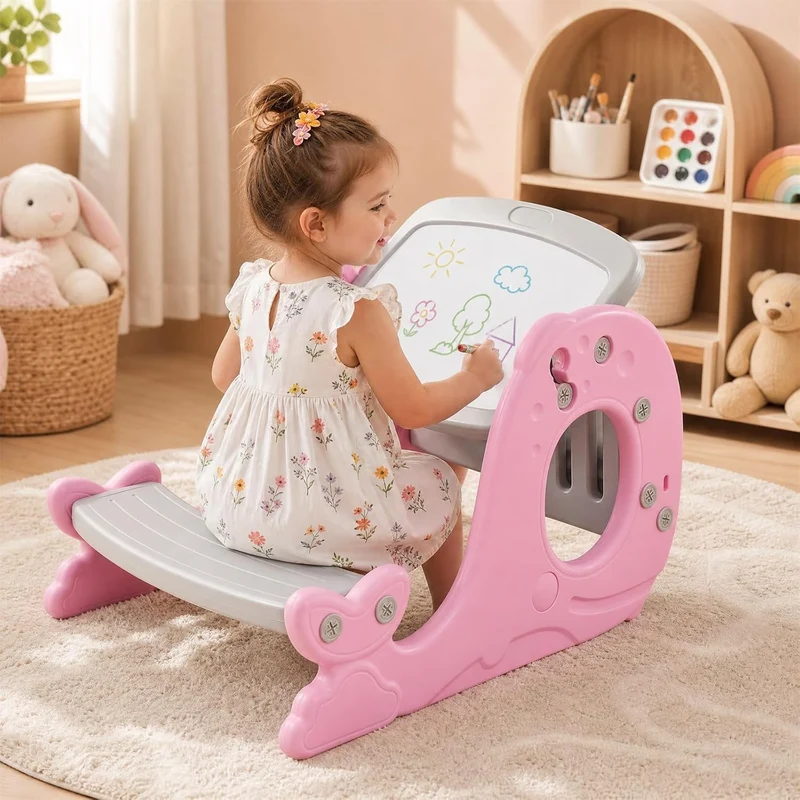 HOMASIS 4-in-1 Convertible Aktivitätentisch mit Bank (Rosa), Rosa
