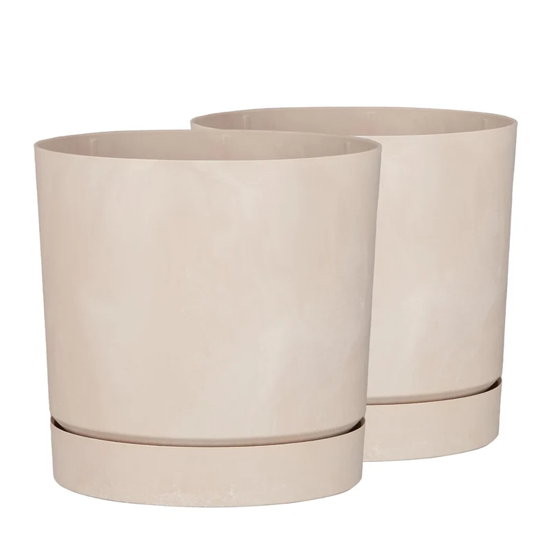 Tymar Blumentopf mit Untersetzer, 2er-Pack, dekorativer Pflanzentopf aus Kunststoff, Moderne, Runde