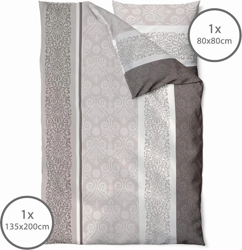 LINKHOFF Biber Bettwäsche 135x200 2tlg - Made in Germany - Bettwäsche in Oxford Beige Creme aus 100%