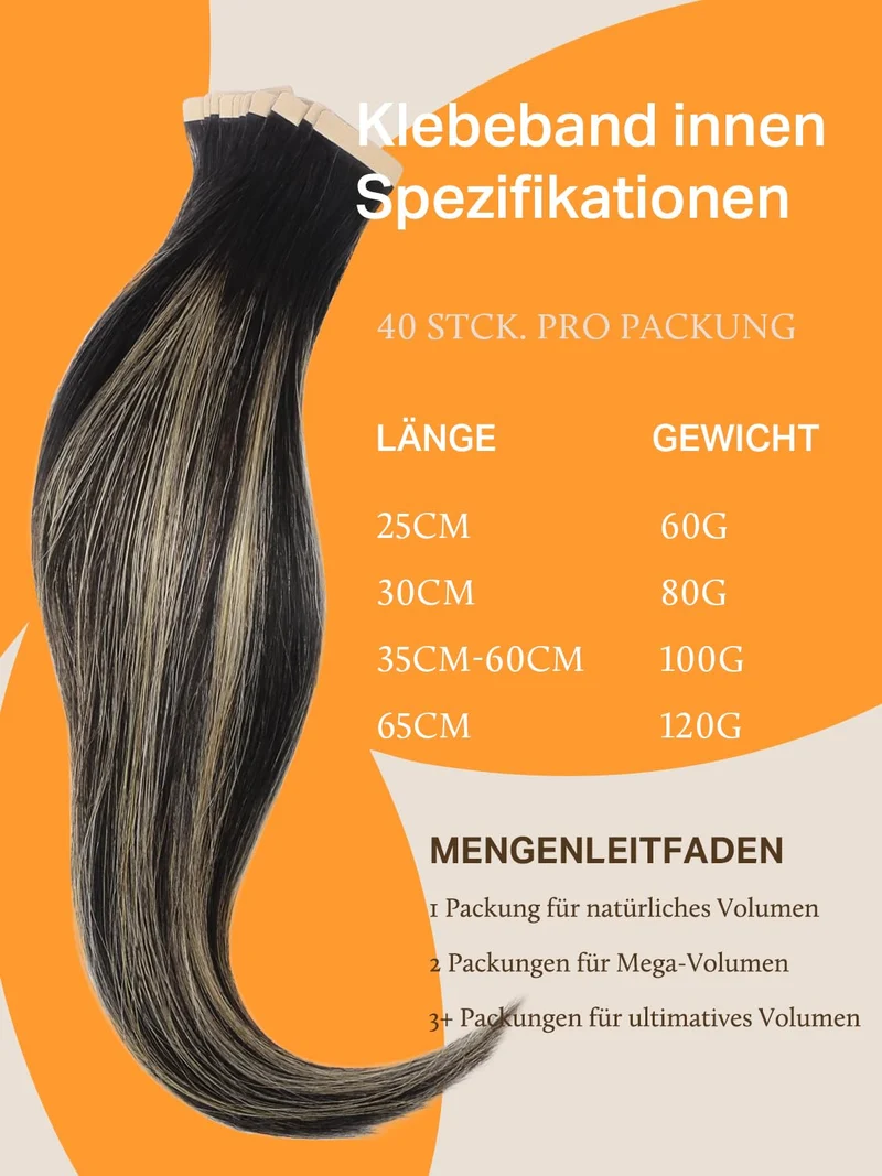 DOORES Tape Extensions Echthaar Echte Remy Voll Tape In Extension #1b/19/1b #1b/19/1b-3 Balayage Nat
