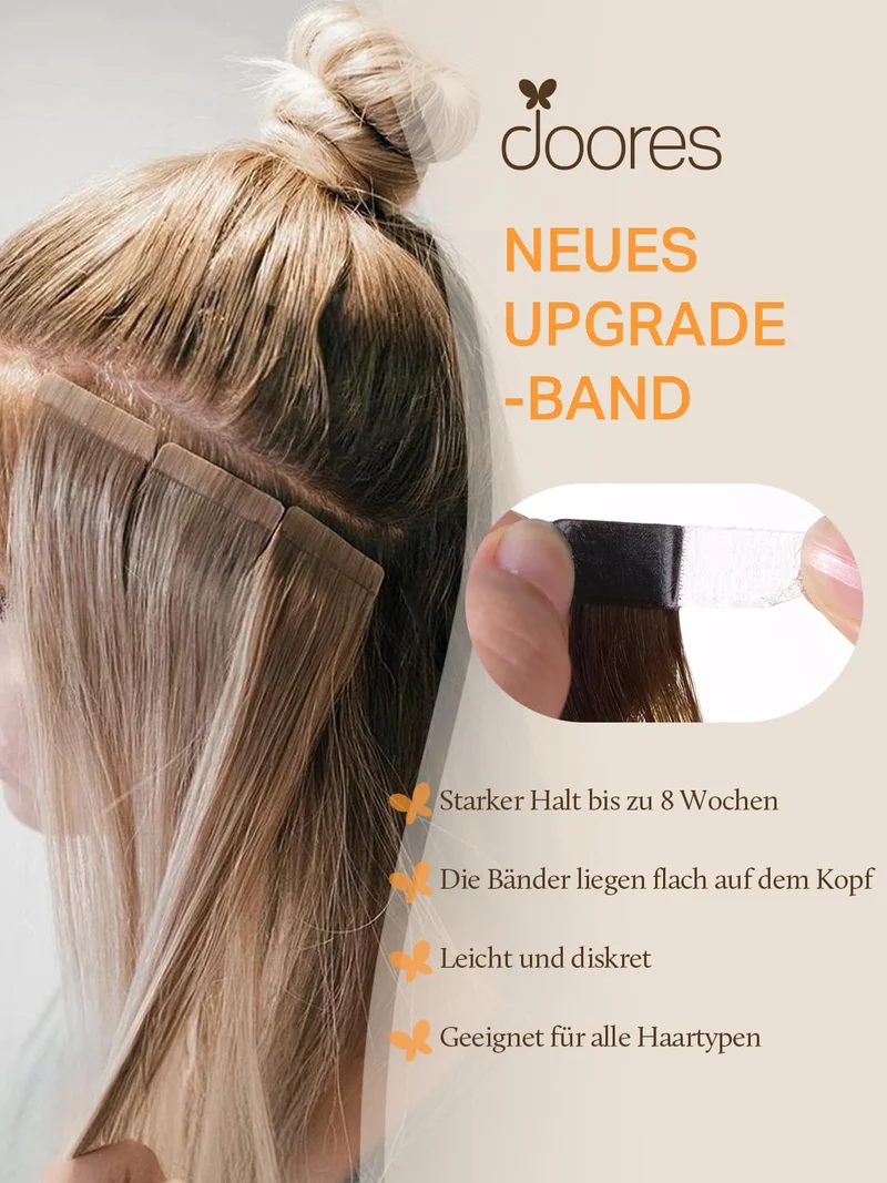 DOORES Tape Extensions Echthaar Echte Remy Voll Tape In Extension #1b/19/1b #1b/19/1b-3 Balayage Nat