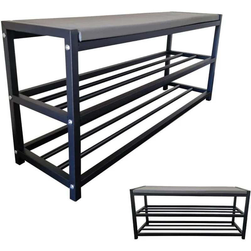 Maka Schuhregal Platzsparend, Schuhregal Mit Sitzbank Metall Schwarz, Shoe Rack Outdoor Wetterfest,