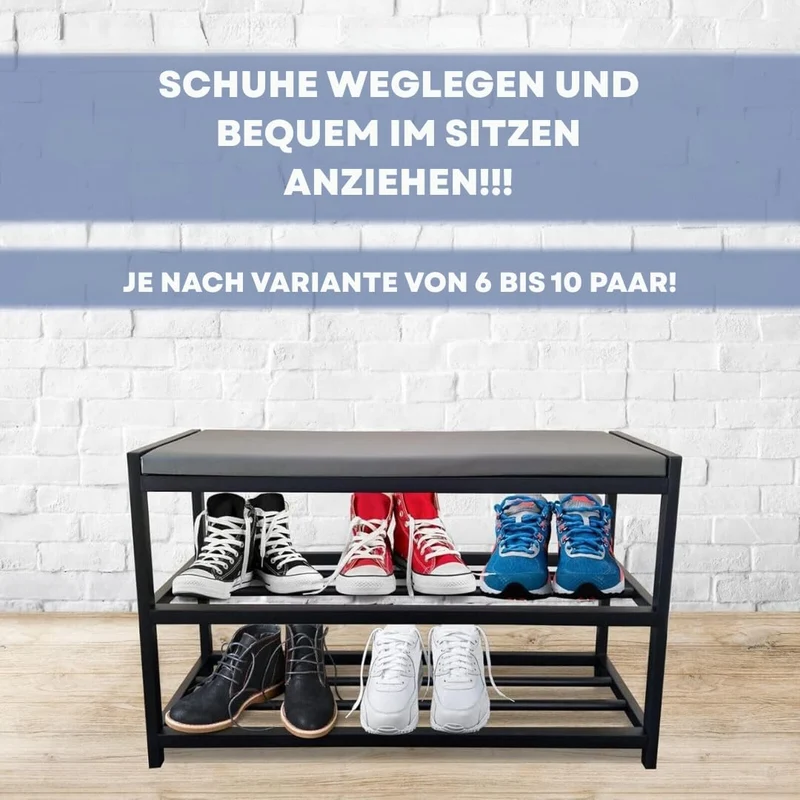 Maka Schuhregal Platzsparend, Schuhregal Mit Sitzbank Metall Schwarz, Shoe Rack Outdoor Wetterfest,