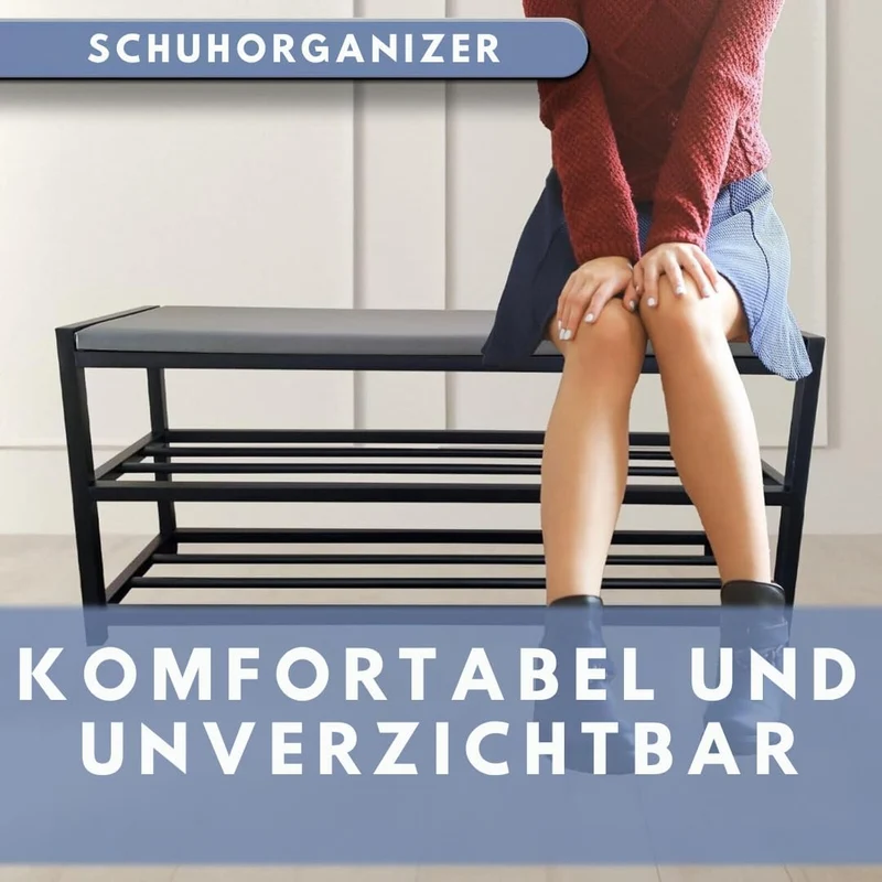 Maka Schuhregal Platzsparend, Schuhregal Mit Sitzbank Metall Schwarz, Shoe Rack Outdoor Wetterfest,