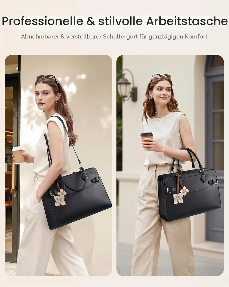 LOVEVOOK Handtasche Damen, 15,6 Zoll Laptoptasche Arbeitstasche Elegant Beige-schwarz-bronze 15,6 Zo