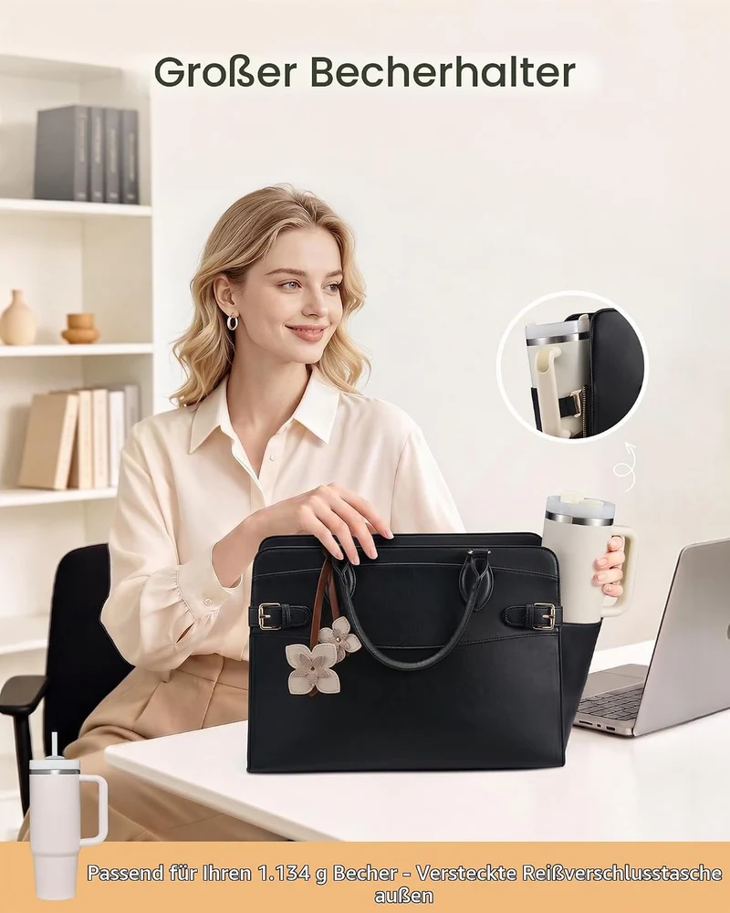 LOVEVOOK Handtasche Damen, 15,6 Zoll Laptoptasche Arbeitstasche Elegant Beige-schwarz-bronze 15,6 Zo