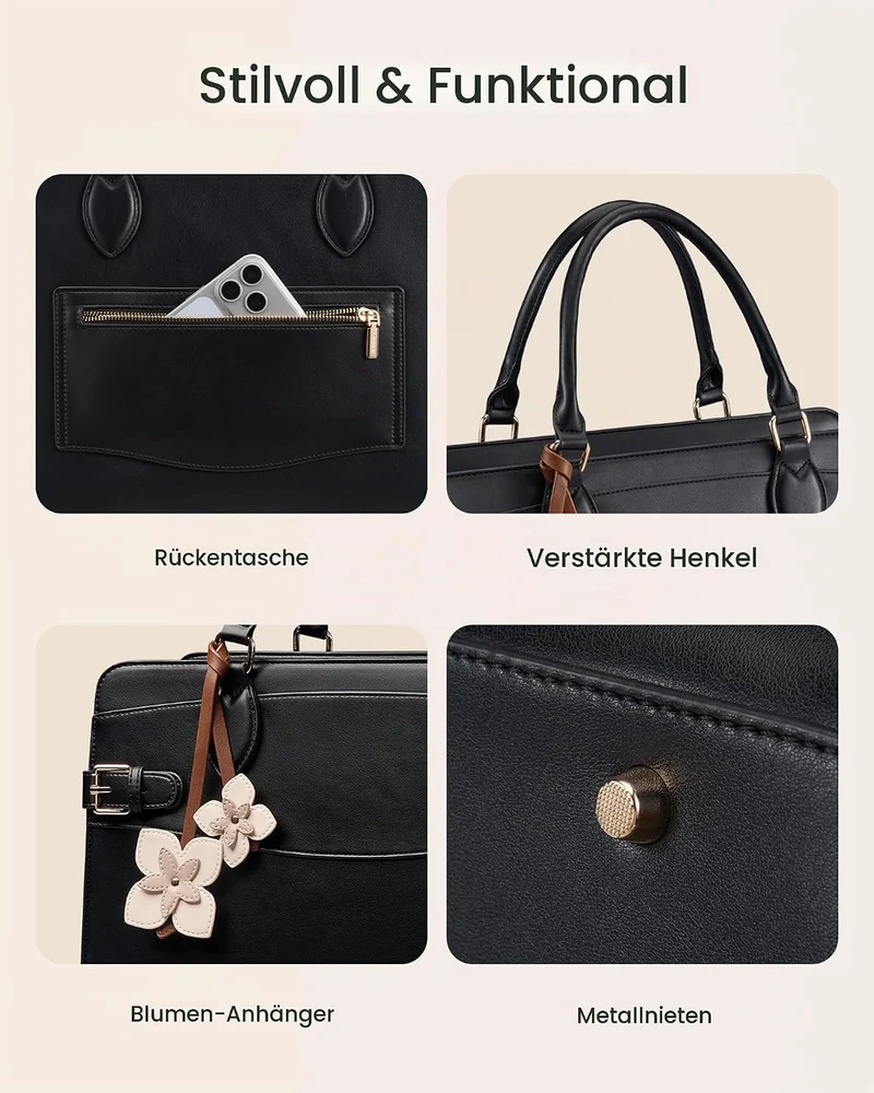 LOVEVOOK Handtasche Damen, 15,6 Zoll Laptoptasche Arbeitstasche Elegant Beige-schwarz-bronze 15,6 Zo