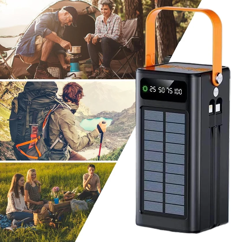 Solar Ladegerät, 120W Externes Powerbank, 50000mAh Überlebensausrüstung Mit Licht 4 Ausgängen 3 Eing