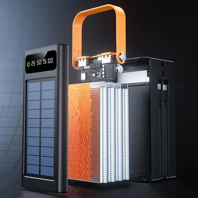 Solar Ladegerät, 120W Externes Powerbank, 50000mAh Überlebensausrüstung Mit Licht 4 Ausgängen 3 Eing