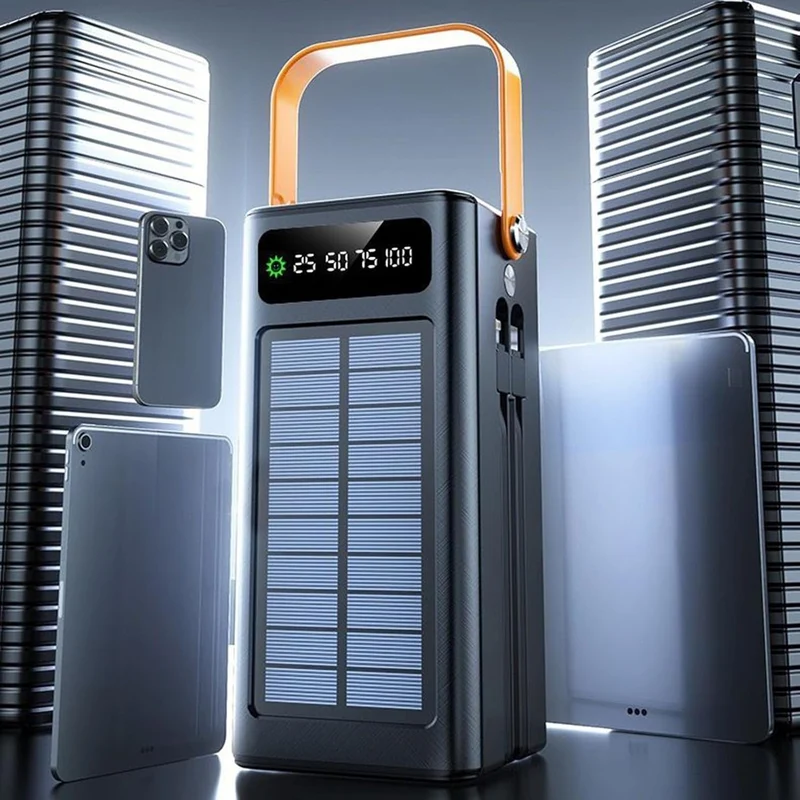 Solar Ladegerät, 120W Externes Powerbank, 50000mAh Überlebensausrüstung Mit Licht 4 Ausgängen 3 Eing