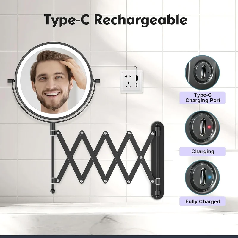 FUNTOUCH 4000mAh Wiederaufladbar Kosmetikspiegel mit 1X/30X Vergrösserung Schwarz, Schwarz