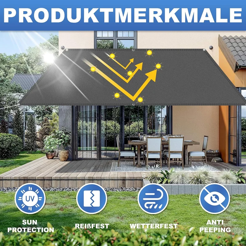 Sonnensegel Wasserdicht Rechteck, Premium Polyester, Viele Längen und Breiten Zur Auswahl mit Ösen u