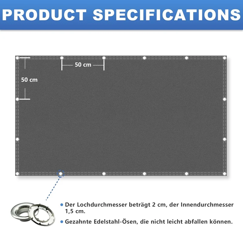 Sonnensegel Wasserdicht Rechteck, Premium Polyester, Viele Längen und Breiten Zur Auswahl mit Ösen u