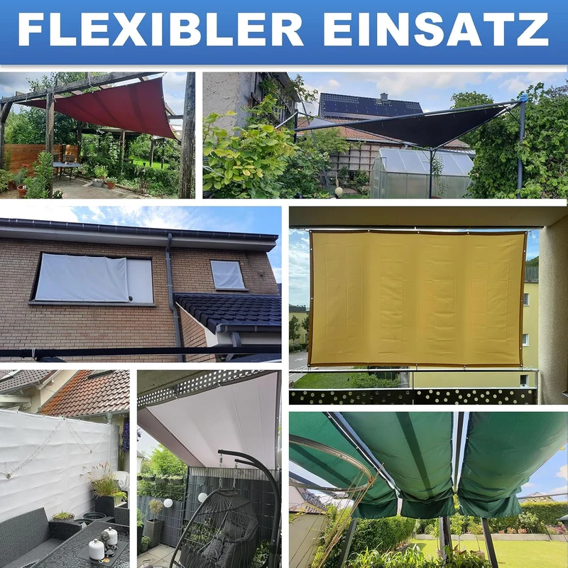 Sonnensegel Wasserdicht Rechteck, Premium Polyester, Viele Längen und Breiten Zur Auswahl mit Ösen u