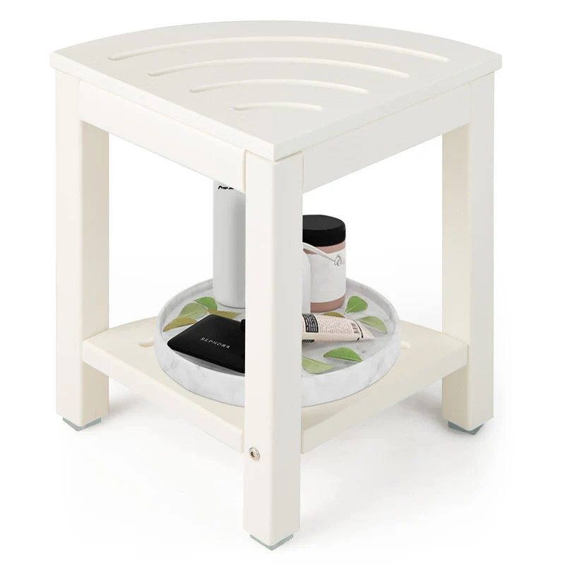 GOPLUS Eck-Badhocker mit Ablage, Duschbank Fächerform, Duschhocker für badzimmer, Balkon, bis 150 kg