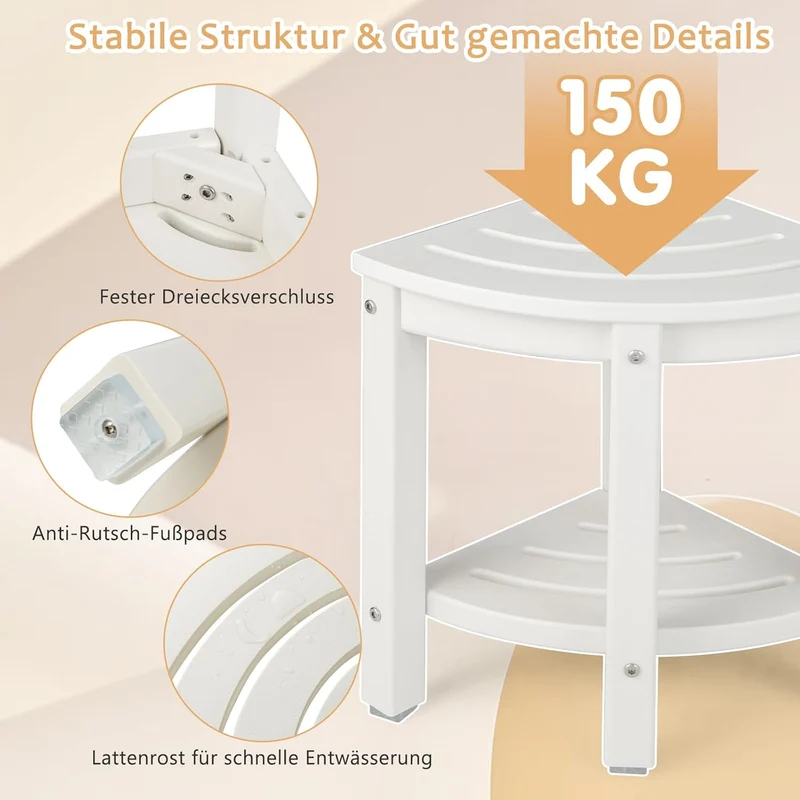 GOPLUS Eck-Badhocker mit Ablage, Duschbank Fächerform, Duschhocker für badzimmer, Balkon, bis 150 kg