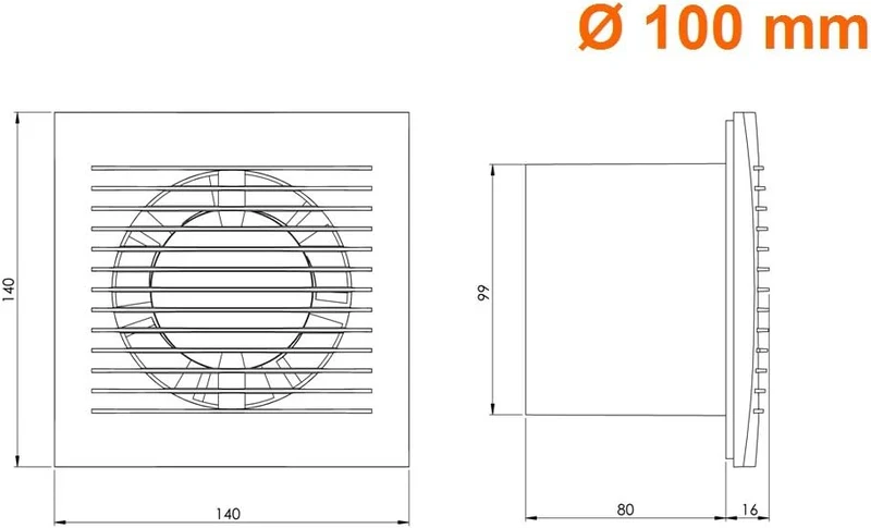 Ø 100mm Badlüfter Fan - Weiss Abluftventilator - Ventilator zur Belüftung in WC und Bad gegen Feucht