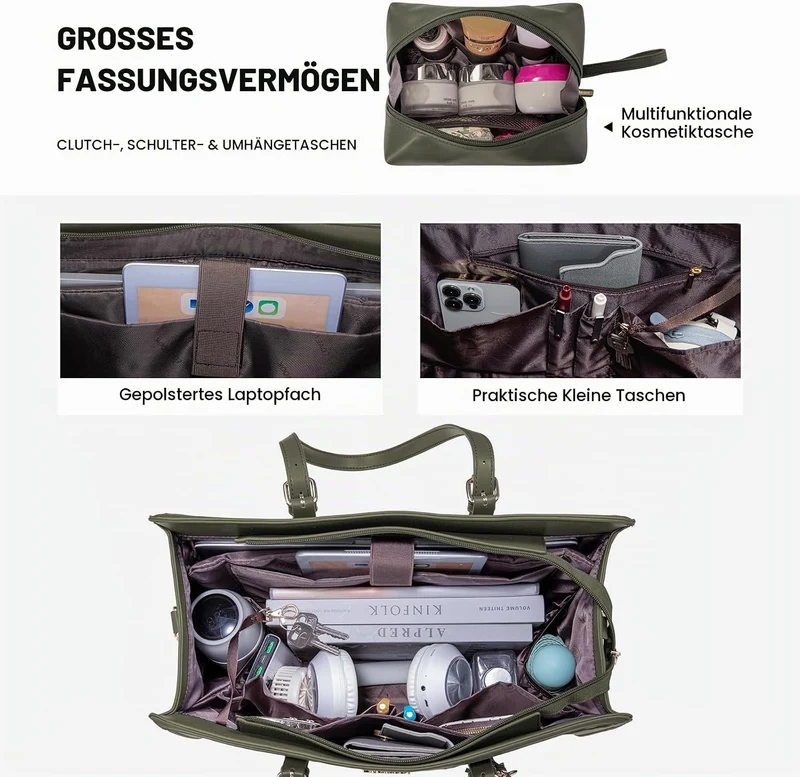 LOVEVOOK Laptoptasche 15,6 Zoll Handtasche Damen Umhängetasche Leder Tote Bag Women Shoulder Crossbo