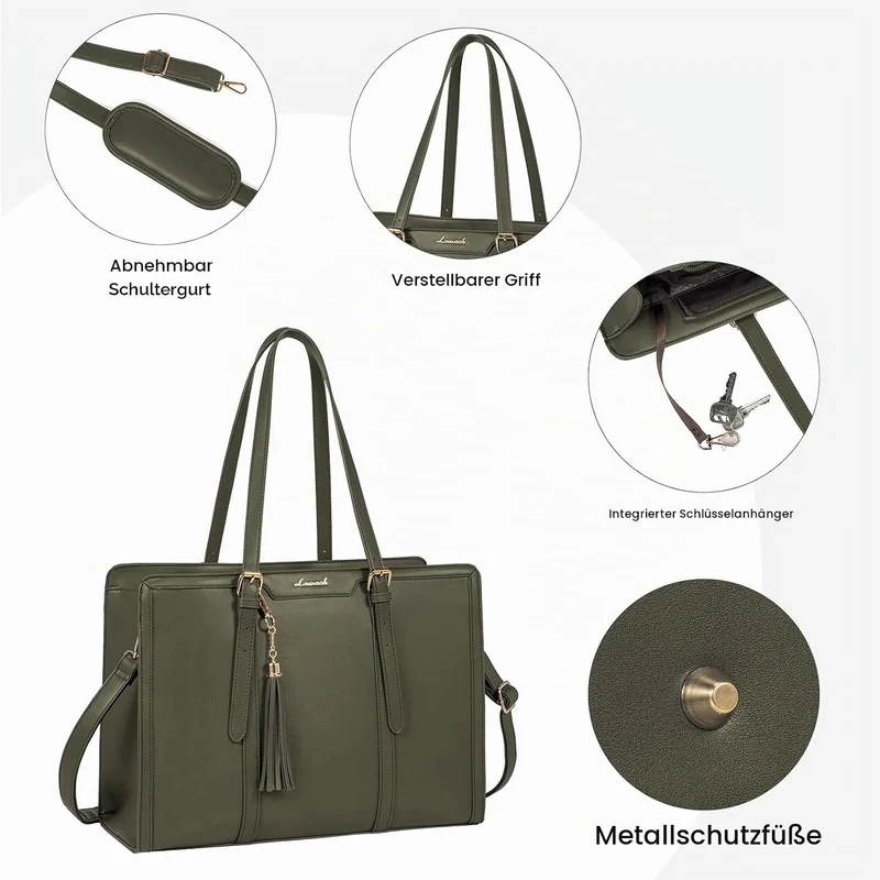 LOVEVOOK Laptoptasche 15,6 Zoll Handtasche Damen Umhängetasche Leder Tote Bag Women Shoulder Crossbo