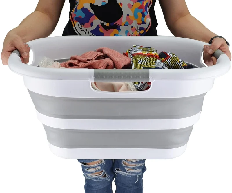 SAMMART 30L zusammenklappbarer Wäschekorb aus Kunststoff – faltbarer Pop-Up-Aufbewahrungsbehälter/Or