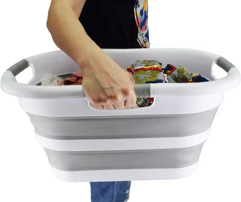SAMMART 30L zusammenklappbarer Wäschekorb aus Kunststoff – faltbarer Pop-Up-Aufbewahrungsbehälter/Or