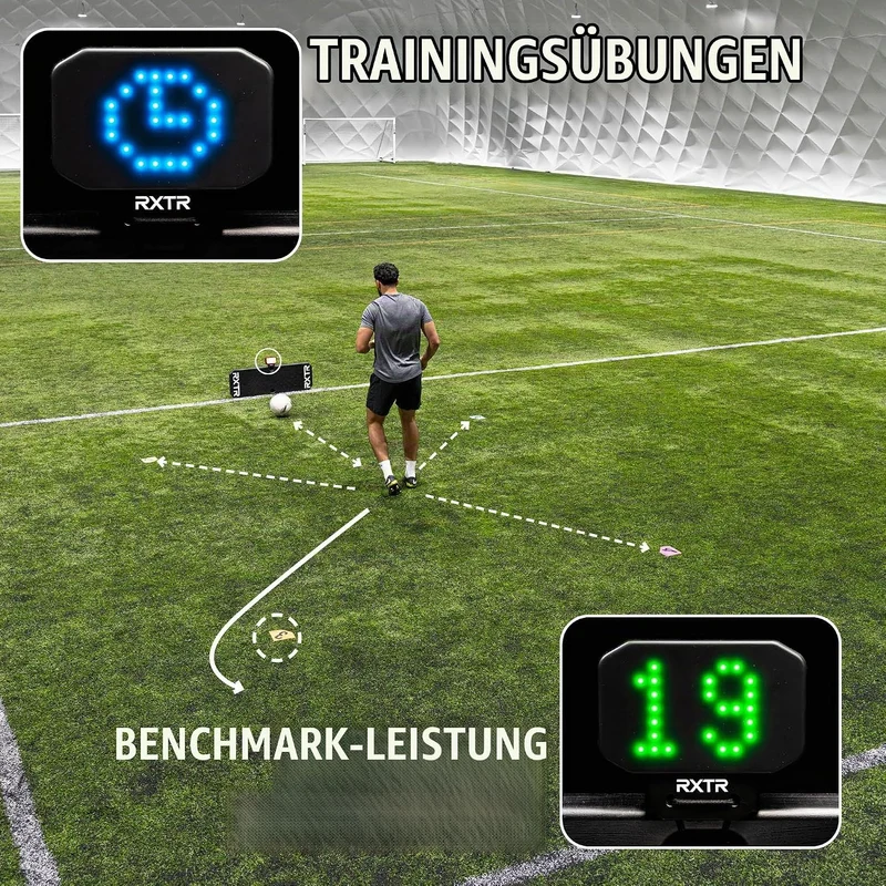 RXTR Reaktionstrainingslicht - Smartes Fussball-Trainingsgerät mit Echtzeit-Scoring, integrierten Bo