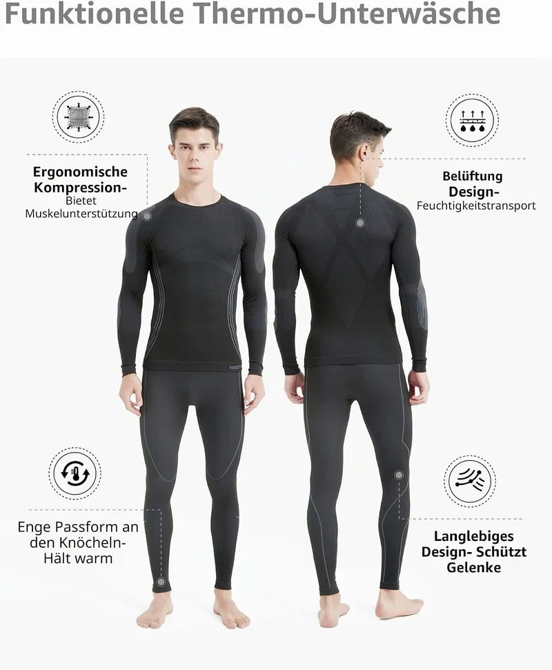 NOOYME Thermounterwäsche Herren Elastisch Funktionsunterwäsche Herren Weich Thermo Unterwäsche Männe