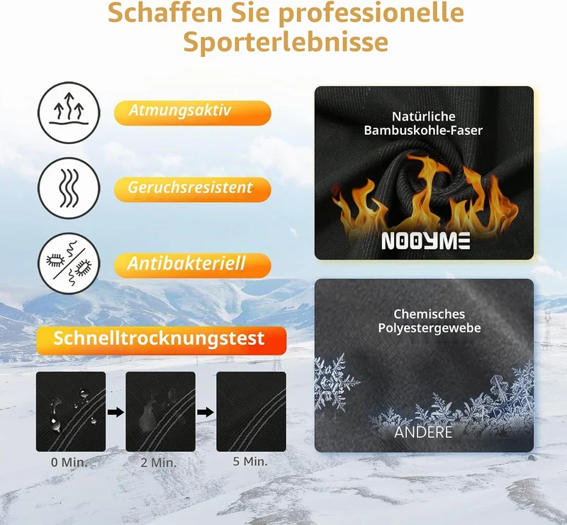 NOOYME Thermounterwäsche Herren Elastisch Funktionsunterwäsche Herren Weich Thermo Unterwäsche Männe