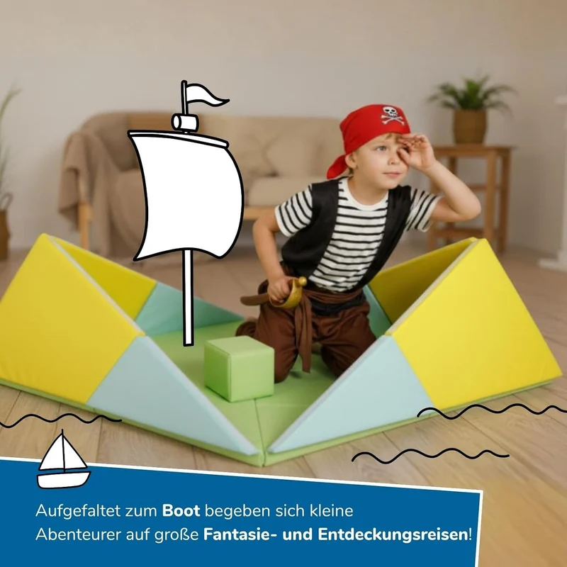 alldoro 60801 Faltbare Spielmatte 3-in-1, Krabbelunterlage, Tipi-Zelt & Spielboot, ab 0 Jahren, 182