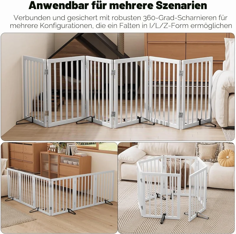 Freistehendes Hundegitter, Faltbares Hundebarriere für Tür,Treppen,Flur,Küche & Schlafzimmer, Freist