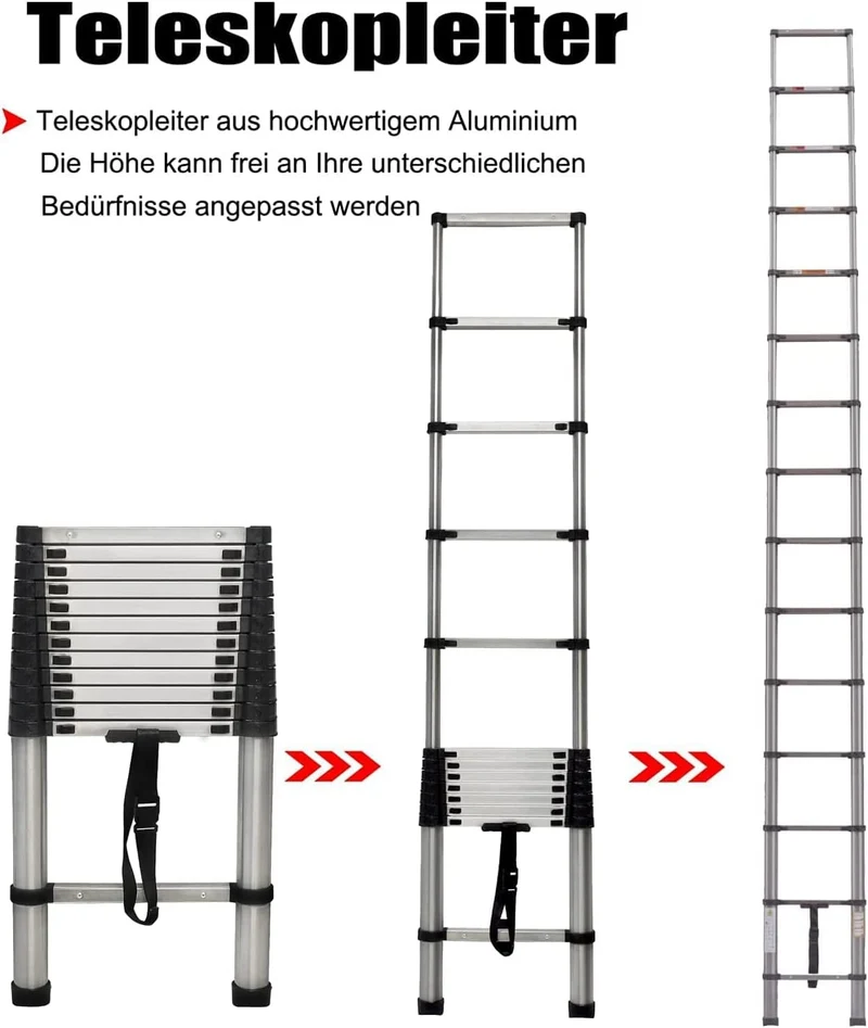 3,80M Klappleiter aus Edelstahl Mehrzweckleiter Belastbarkeit bis zu 150kg | Soft-Close-System | Sic