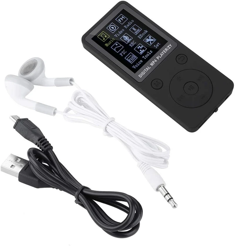 Diyeeni MP4-Player mit Kopfhörer, wiederaufladbarer MP3-Player mit UKW-Radio, Sprachaufzeichnung, Vi