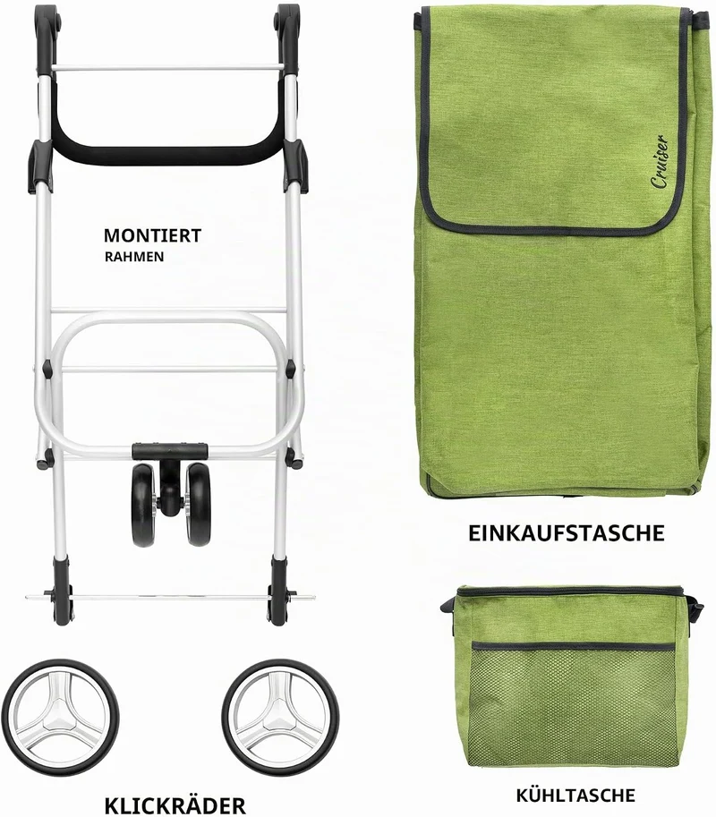 Cruiser Einkaufswagen Shoppingtrolley 59 Liter 3 Räder mit 14 ltr Kuhltasche (grün), 97 x 56 x 46cm,