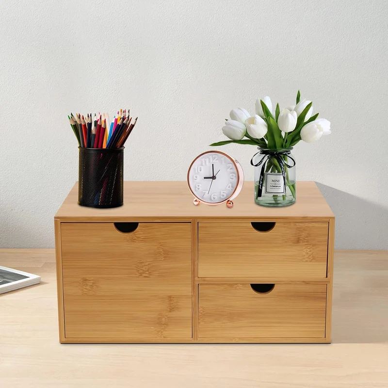 Bambus & MDF, Mini Kommode Schubladenbox Schreibtischorganizer, Schreibtisch Organizer, Bambus,Organ