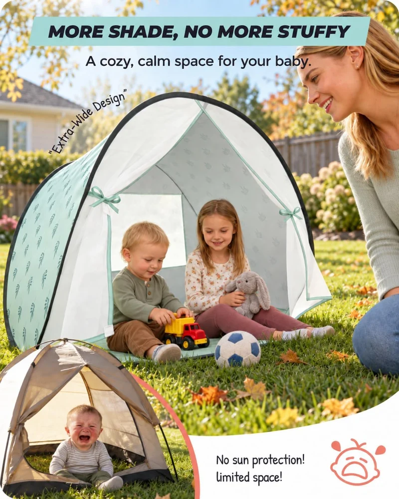 Strandmuschel Baby mit UV-Schutz UPF 50+, Pop-Up Strandzelt für Kinder & Babys, Automatischer Aufbau