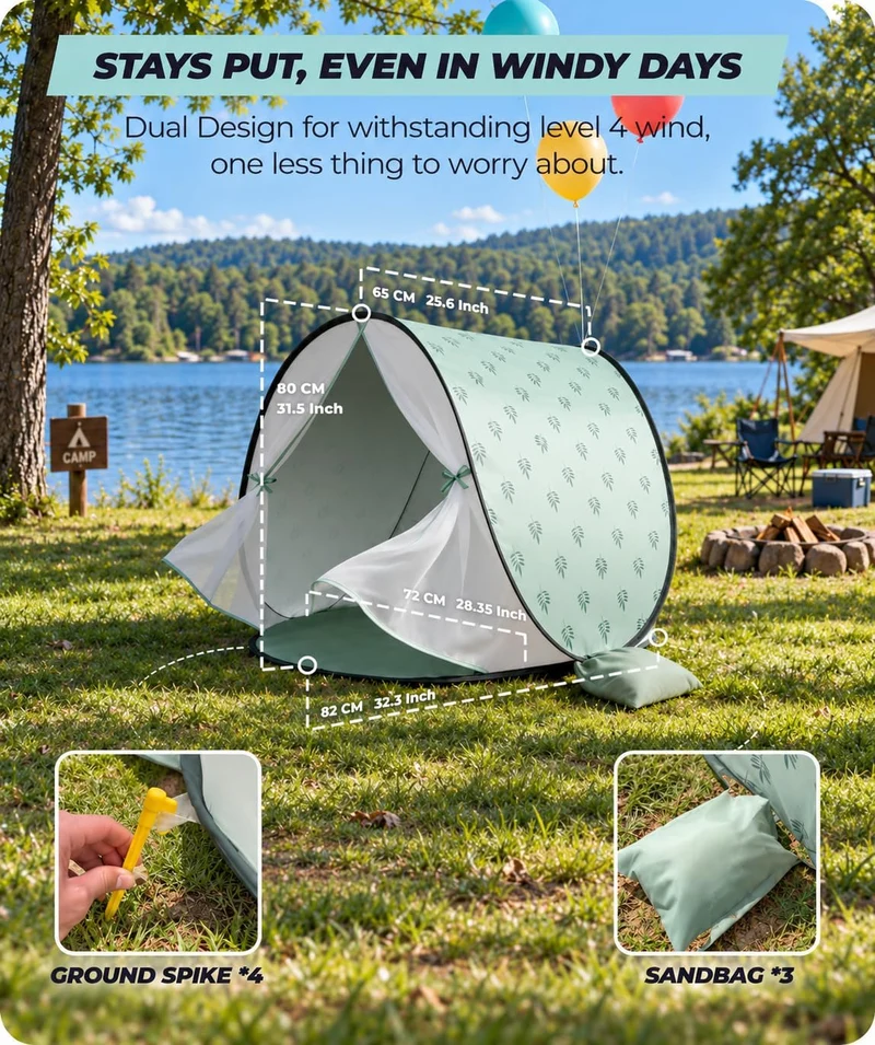 Strandmuschel Baby mit UV-Schutz UPF 50+, Pop-Up Strandzelt für Kinder & Babys, Automatischer Aufbau