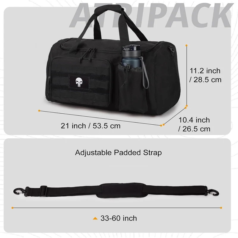 Taktische Sporttasche für Herren, 40L grosse Reisetasche mit Schuhfach, Sporttasche mit Nassfach, Mu