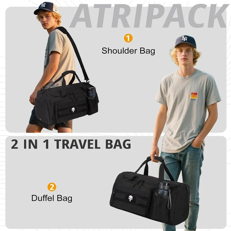 Taktische Sporttasche für Herren, 40L grosse Reisetasche mit Schuhfach, Sporttasche mit Nassfach, Mu