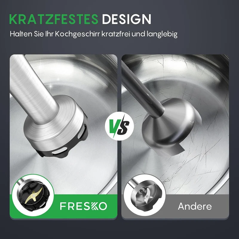 FRESKO Stabmixer 1000W mit Zubehör Set, Pürierstab Edelstahl inkl. Schneebesen, 500ml Zerkleinerer,