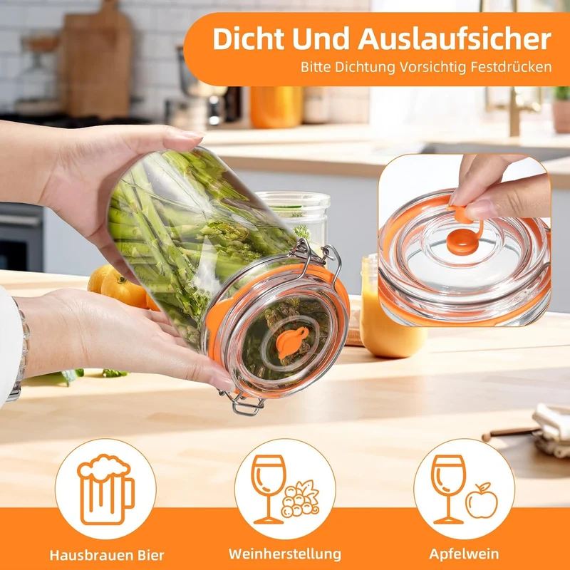 1,5L Fermentierglas Set mit 2 Fermentiergewichte - Fermentationsglas für Kimchi, Sauerkraut, Kombuch
