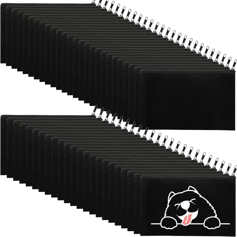 JMIATRY 30 Stück DIY Blanko Stoffbeutel Mit Reissverschluss Schwarz, 12 × 21cm Klein Stoffbeutel Zum