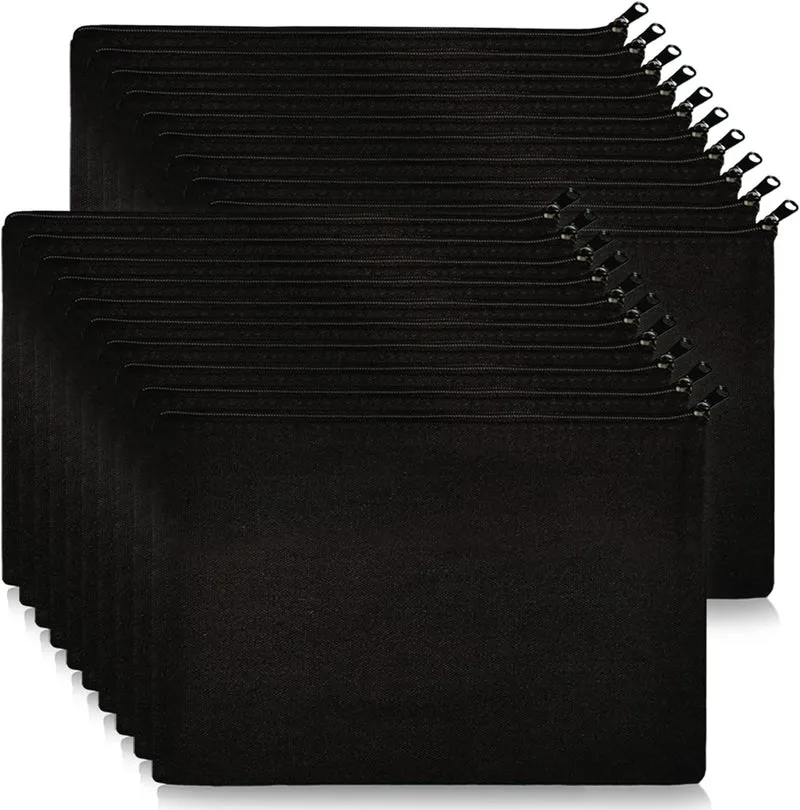 JMIATRY 30 Stück DIY Blanko Stoffbeutel Mit Reissverschluss Schwarz, 12 × 21cm Klein Stoffbeutel Zum